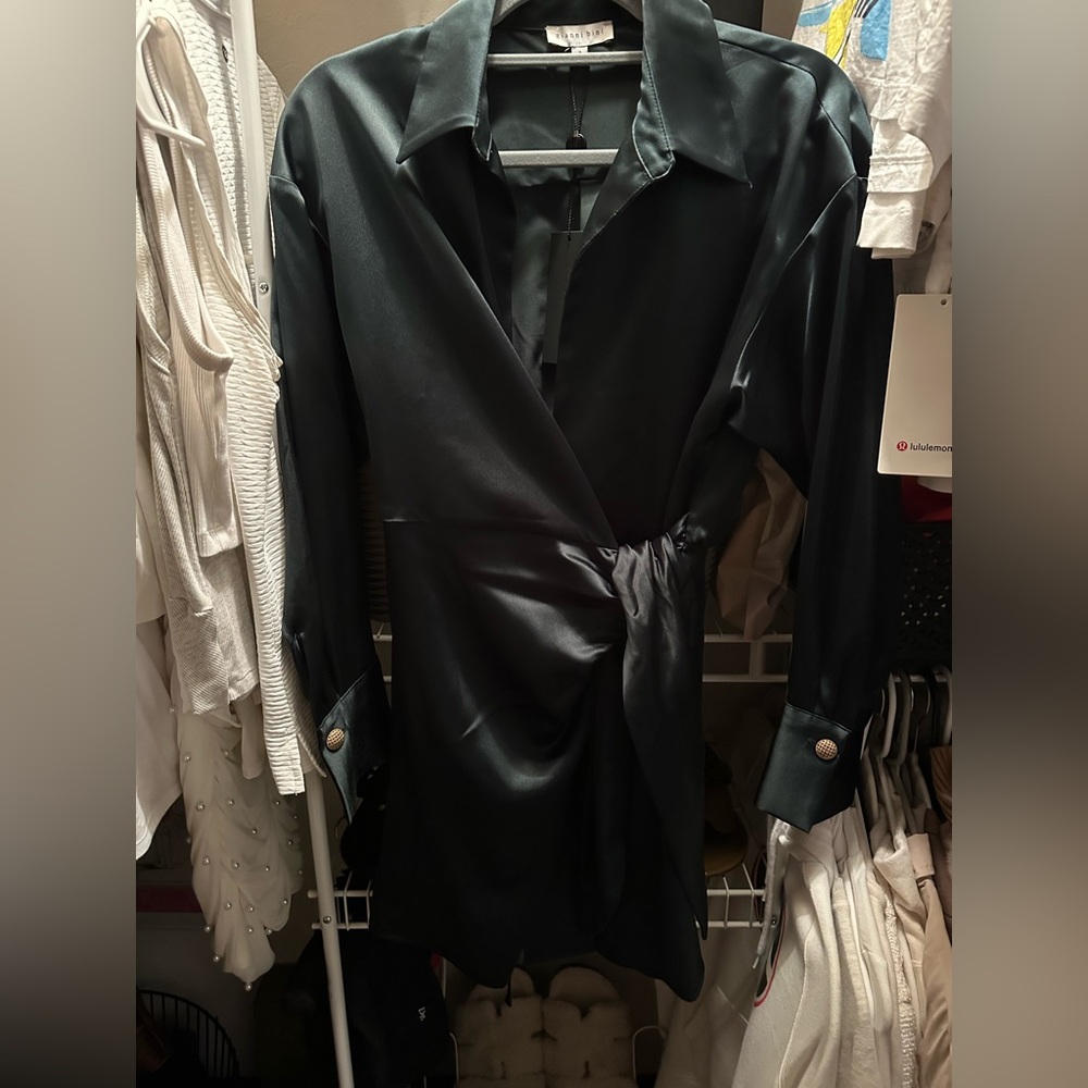 Gianni Bini Dark Satin Wrap Blazer Dress